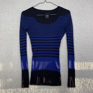 Vintage Y2K Its Our Time Ribbed Sweater a Dark BLue Striped Xtra Long Sleeve